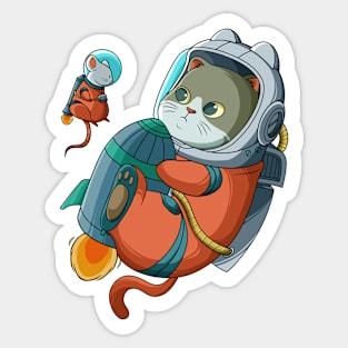 Cat and mouse astronaut Sticker